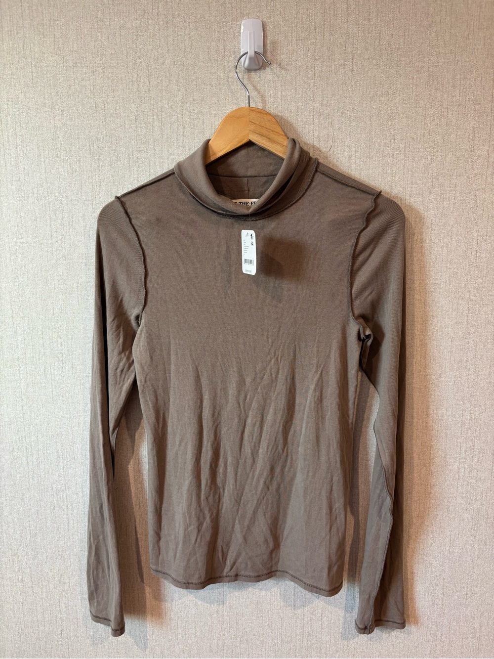 We The Free Taupe Mock Neck Long Sleeve Top
